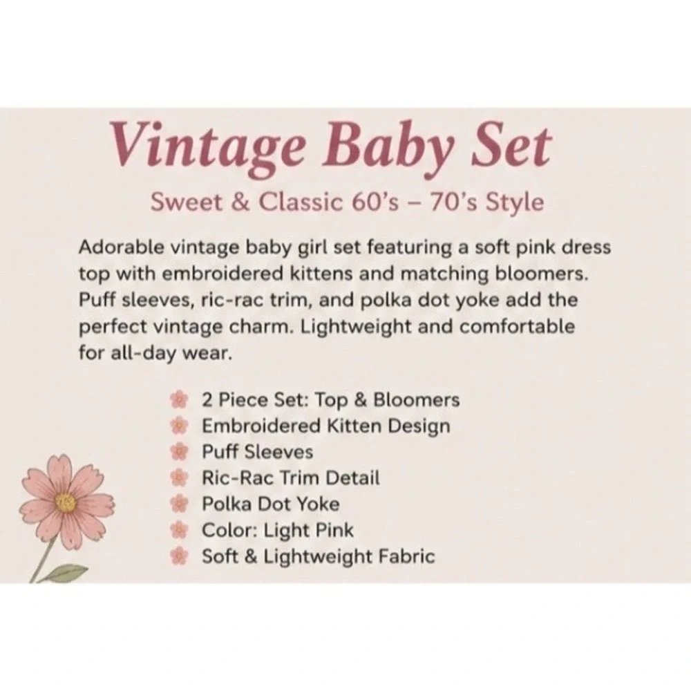 Carriage Boutique Cradle Togs Cats Baby Girls Pink Dress Top‎ Bloomers 60's 70's